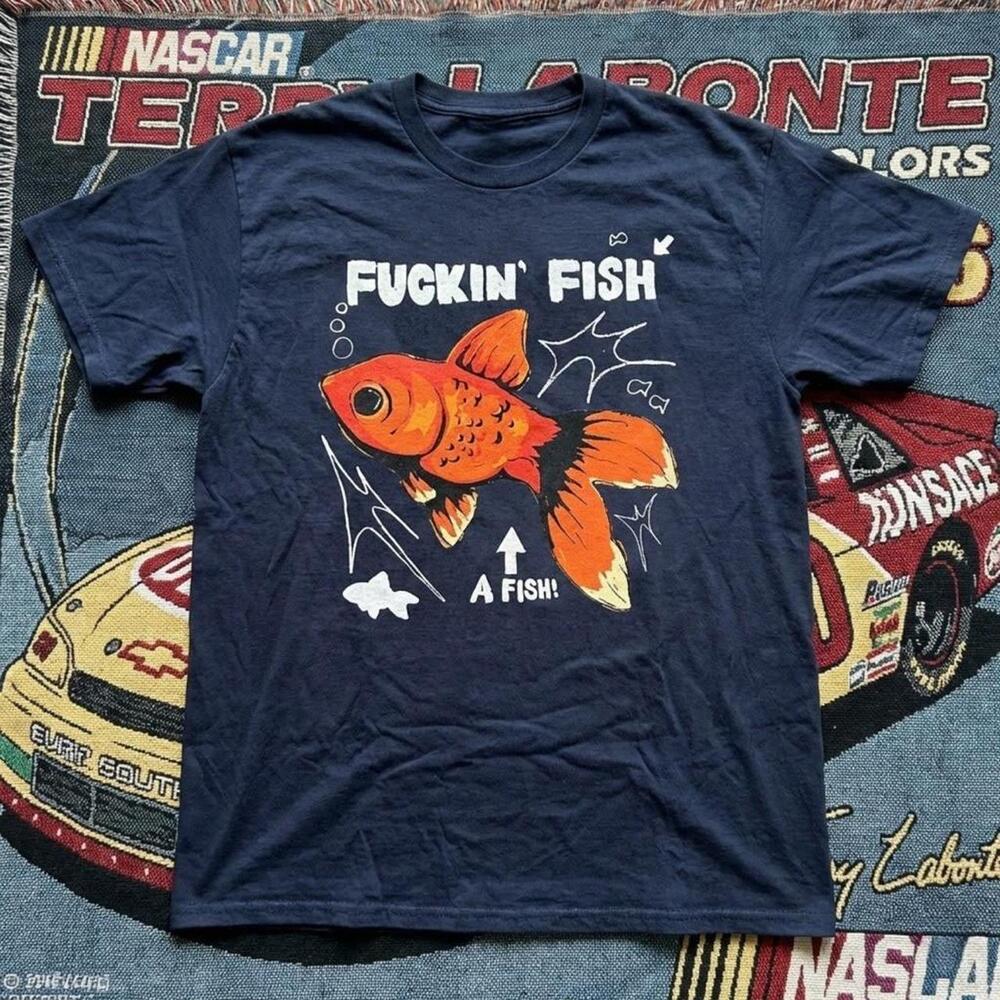 Funny Goldfish Shirt Fuckin Fish Enthusiastic Arrow Graphic Navy